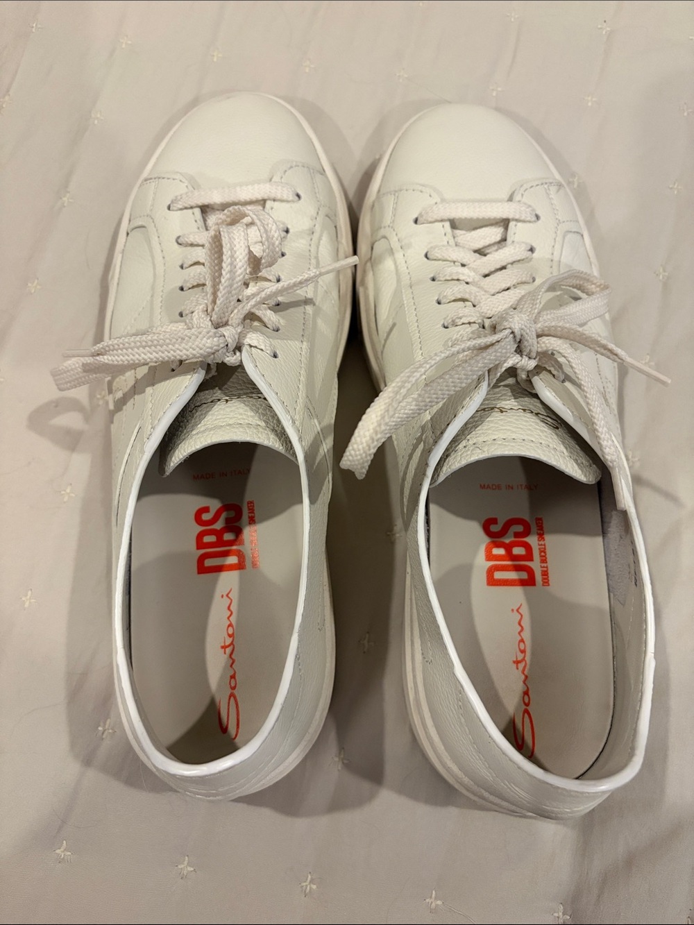 Santoni Men’s White Leather Low-Top Sneakers